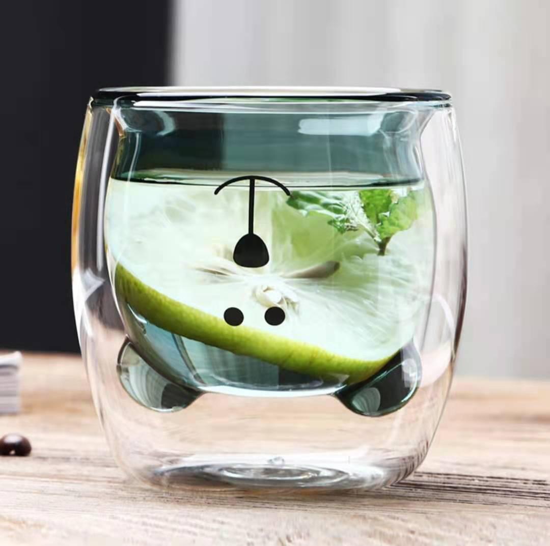 wholesale creative cartoon double-layer high borosilicate glass mug duck cup bear cake towel milk cup household water cup Specification drawing