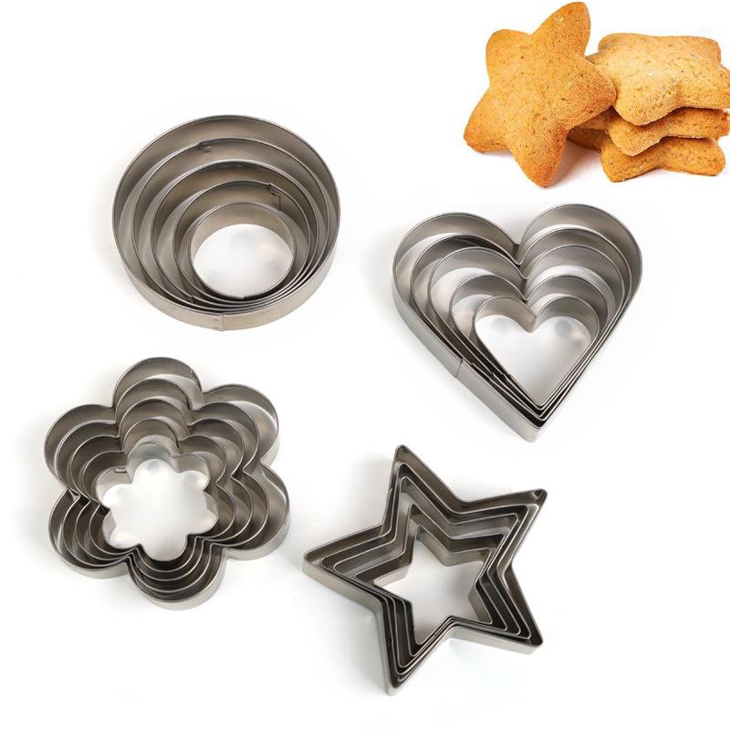 5-Piece Cookie Cutter Set Heart Star Flower round Graphic Stainless Steel Cookie Cutter Die Waffle Cookie Cake Biscuit Mold details Picture