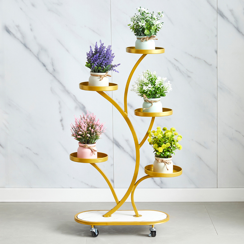 Light luxury ironwork flower stand, floor-standing multi-layer wheeled storage rack for the living room, plant and flower POTS for the balcony Item Picture