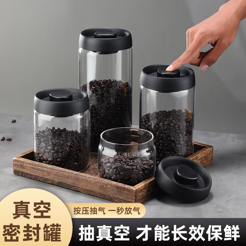 transparent borosilicate glass vacuum sealed cans multi-specification household coffee bean storage tank one-click moisture-proof storage tank full figure
