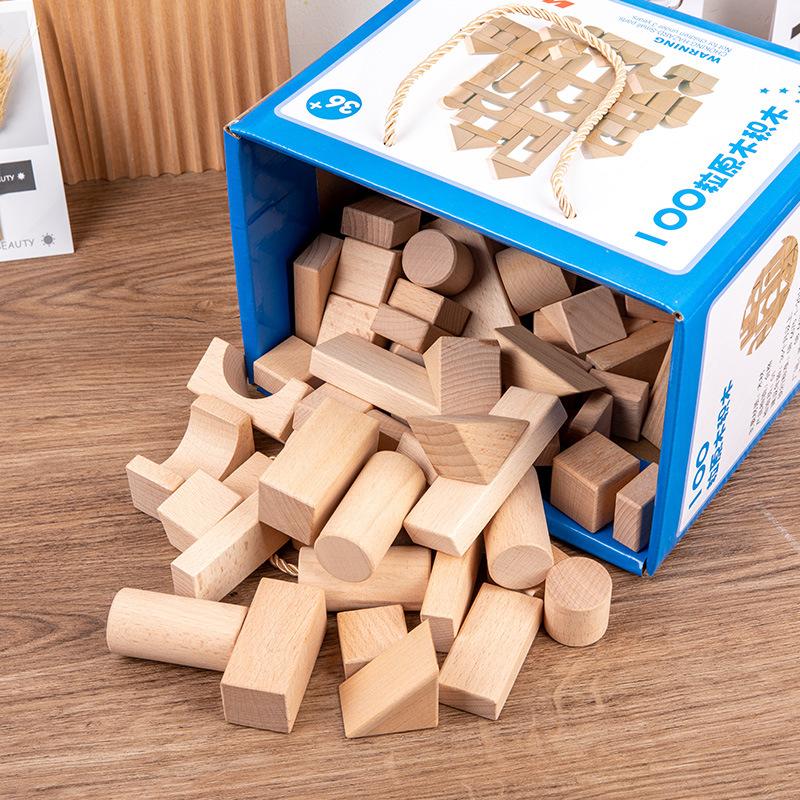 wood unpainted building blocks large particle barrel desktop wood the construction zone solid wooden toys kindergarten assembling materials