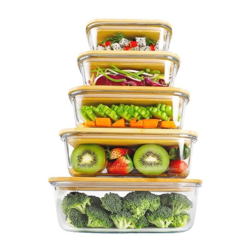 rectangular borosilicate glass butter box bamboo wood cover heat-resistant glass fresh lunch box refrigerator refrigerated storage box Item Picture