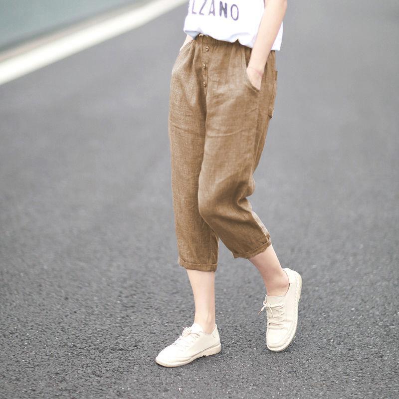 Cotton and Linen Trousers Women's Summer Thin Women's Middle-Aged Mom Pants Cropped Linen Pants 2023 New plus Size Harem Pants