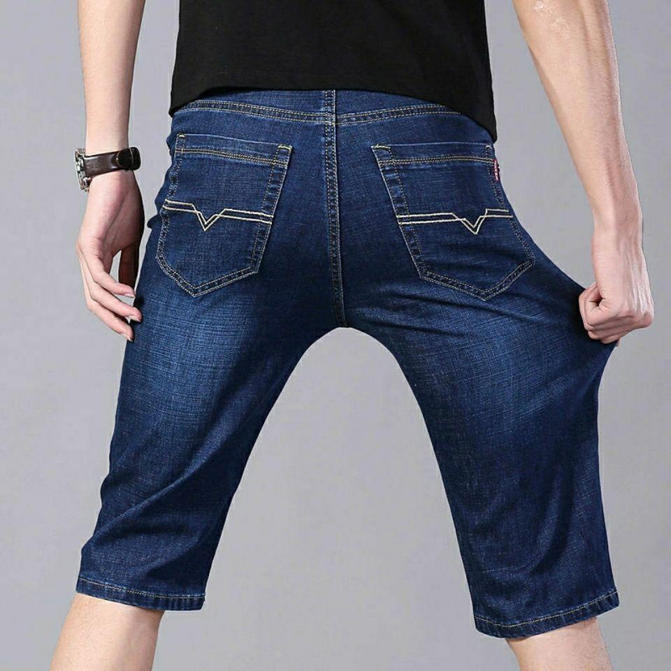 Jeans Men Stretch Capri Pants Loose Straight Cropped Trousers for Men Zip Placket Suit Pants Casual Pants Men in Stock