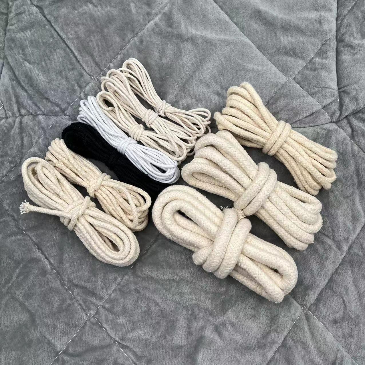 color 1mm-10mm bleached black white compound rope cotton bag drawstring buggy bag rolled edge core cotton string details Picture