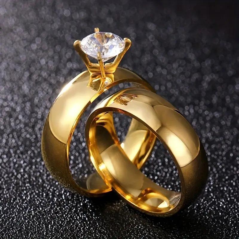ins european and american fashion stainless steel zircon couple ring female 18k gold titanium steel men's ring korean jewellery