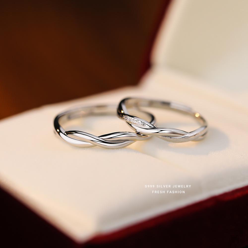 s999 pure silver mobius strip couple ring simple special-interest design couple valentine's day gift for girlfriend full figure