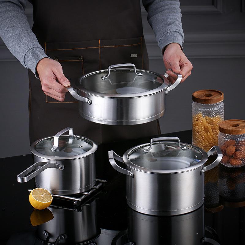 Three-Piece Kitchen Set Cookware Stainless Steel Pot Set Set Pot Double Bottom Right Angle Cookware Gift Cookware