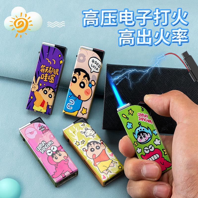 short cartoon crayon small new cigarette case steel casing metal windproof gas lighters custom free laser engraving