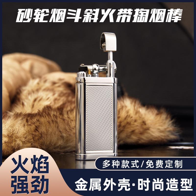 metal windproof gas lighters one piece dropshipping pipe oblique fire lighter grinding wheel open flame cigarette lighter manufacturer