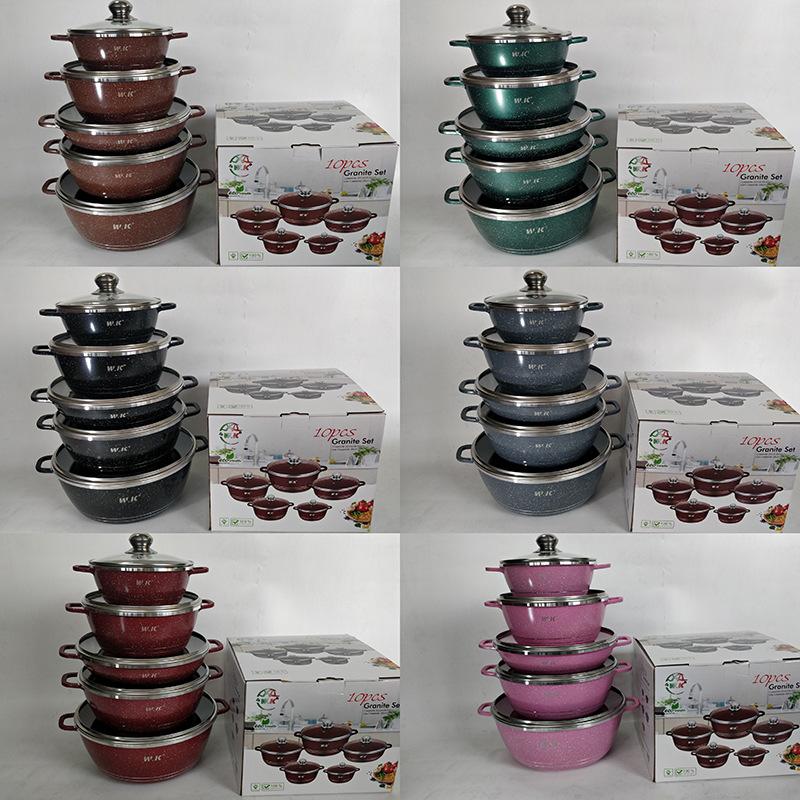 non-stick cookware 10-piece set household aluminum wok soup pot kitchenware combination gas stove applicable cookware set