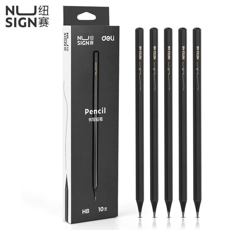 deli stationery neusai high end black wood pencil ns722 graphite 2b/hb six angle rod examination art sketch 10 pieces Item Picture