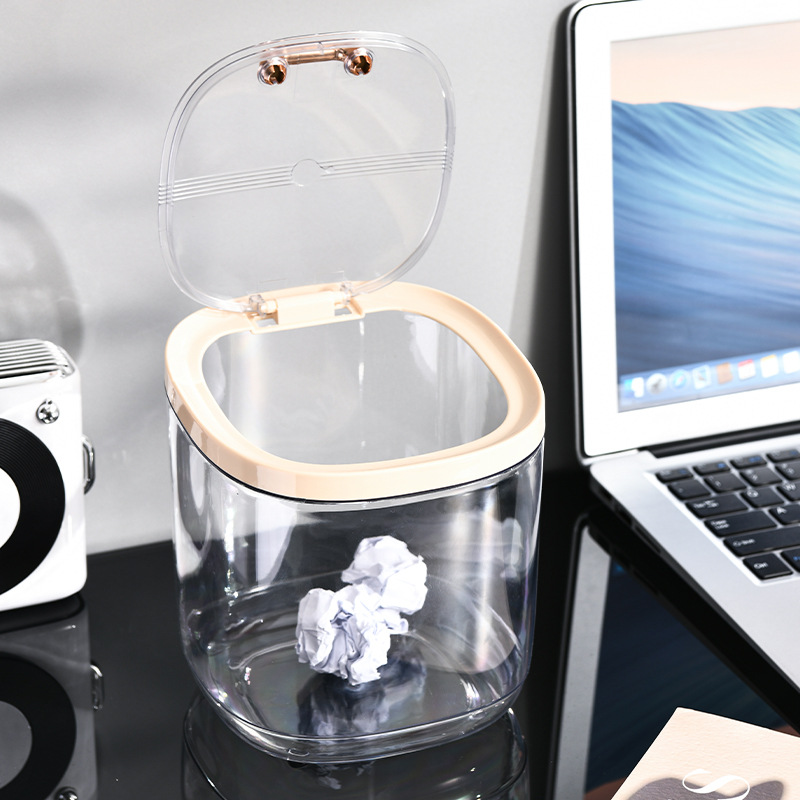 W74-WM-8851 Mini Desktop Trash can, cream-style bedroom bedside waste paper bin, InS-style light Luxury trash can Item Picture