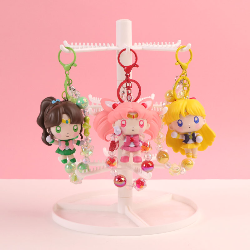 Cute Sailor moon cartoon PVC bead chain keychain, couple bag, hanging decoration, Usagi Tsukino doll, car decoration Specification image