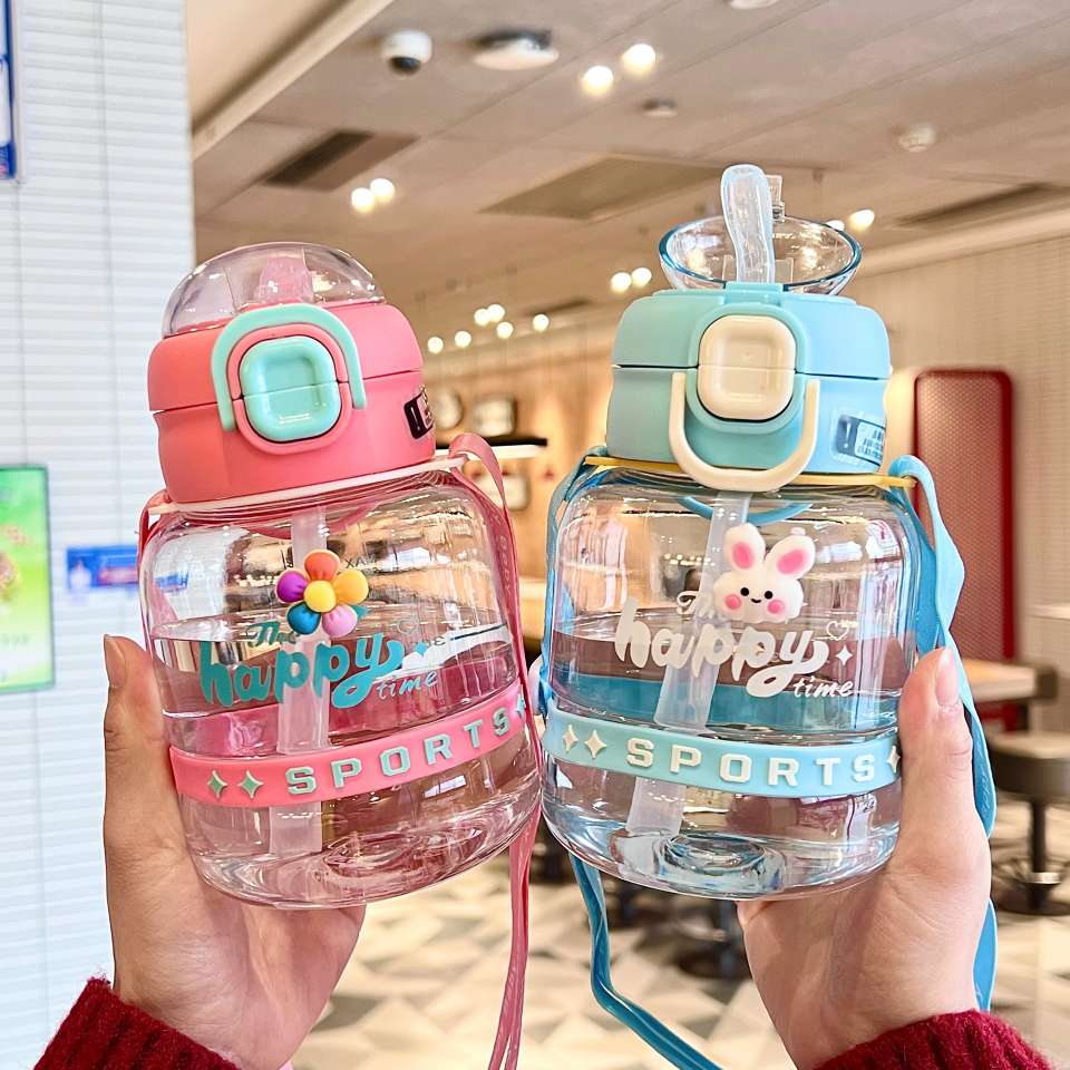 X152-XBD-2023 Internet-famous new cute water cup, portable sports large-belted cup, high appearance level, double drinking straw cup for male and female students