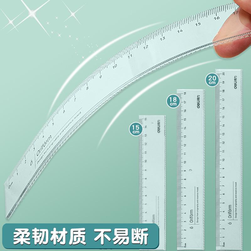 deli transparent ruler ruler with wavy line primary school student grade one ruler multi-functional straightedge protractor details Picture