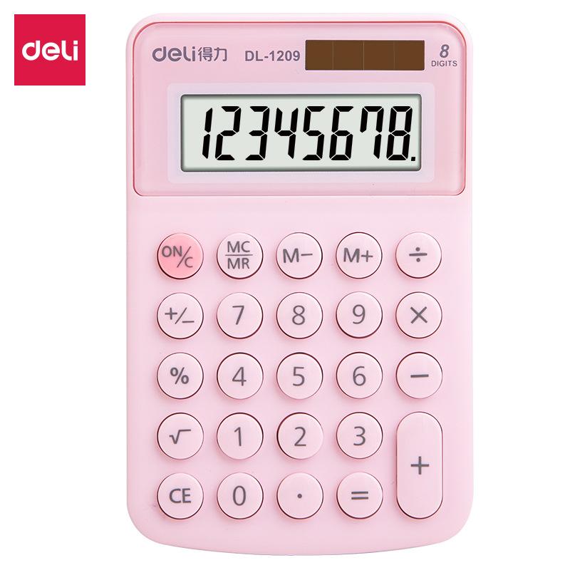 deli 1209a portable calculator student small mini colored, small-sized 8-bit office solar computer Item Picture