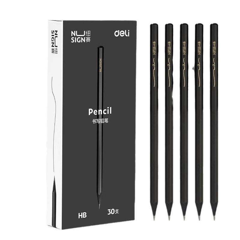 deli newsey black wood graphite writing pencil hexagonal pen holder examination art special children's word practice writing pencil Item Picture