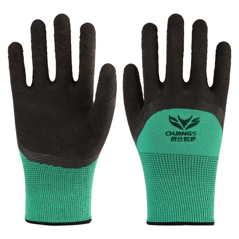 gloves labor protection foam latex gloves dipping non-slip foam work construction site wear resistance gloves ding qing work wholesale Item Picture