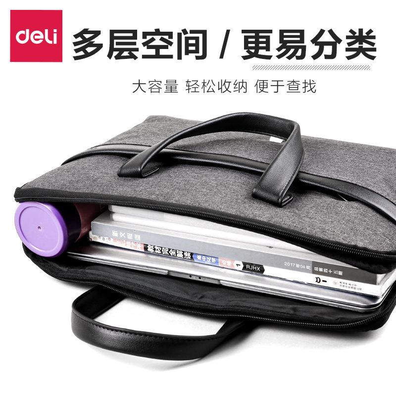 deli deli briefcase portable briefcase men's business professional canvas bag men's material zipper bag office meeting full figure