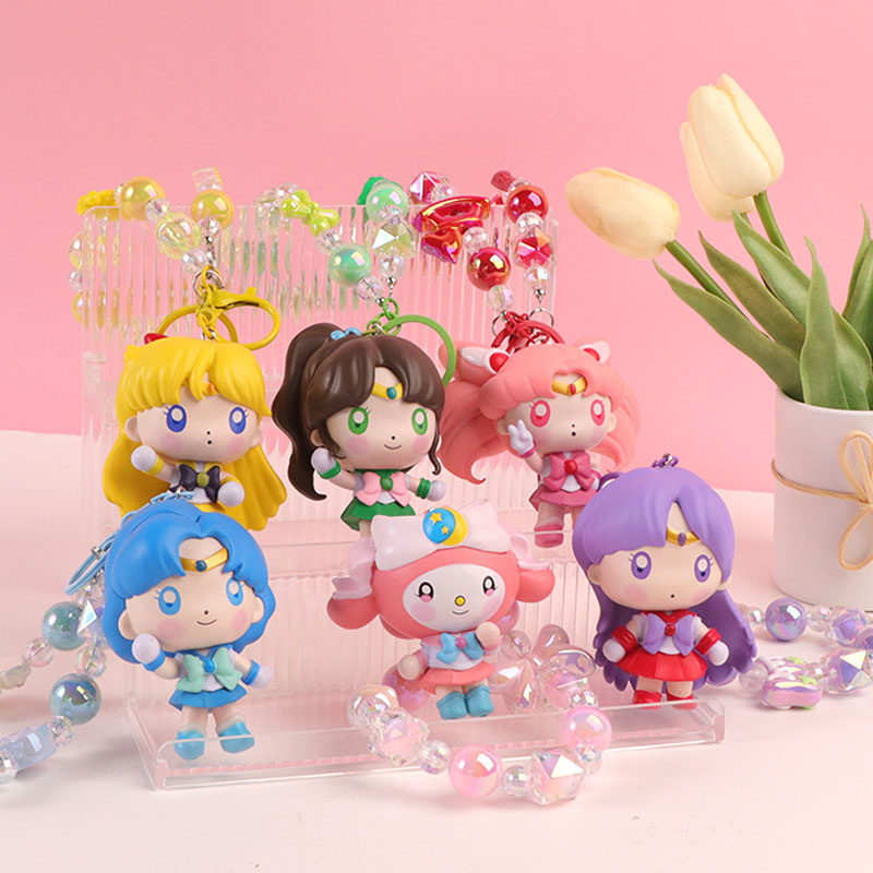 Cute Sailor moon cartoon PVC bead chain keychain, couple bag, hanging decoration, Usagi Tsukino doll, car decoration