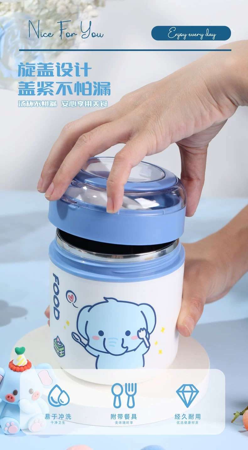 S42-6742 Oatmeal breakfast soup cup 304 stainless steel milk cup portable cute cup with spoon for students undefined