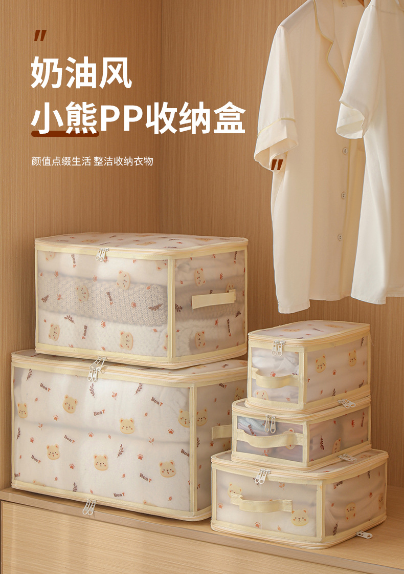 新品PP防水收纳箱透明带拉链衣物收纳盒原创卡通桌面化妆品整理盒详情1