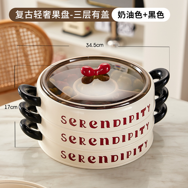 J06-6954-1 A layer of uncovered creative bow dry fruit tray household divided candy box set fruit tray Specification drawing