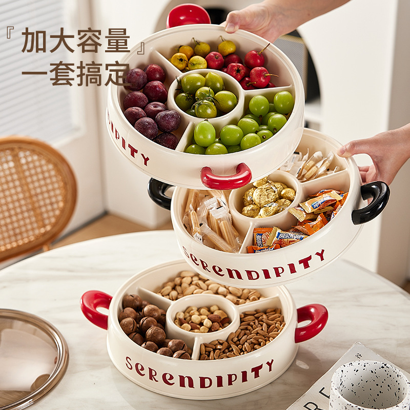J06-6954-1 A layer of uncovered creative bow dry fruit tray household divided candy box set fruit tray thumbnail