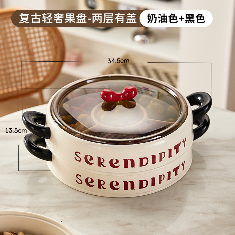 J06-6954-1 A layer of uncovered creative bow dry fruit tray household divided candy box set fruit tray Application Scenario