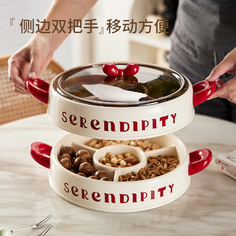J06-6954-1 A layer of uncovered creative bow dry fruit tray household divided candy box set fruit tray details Picture