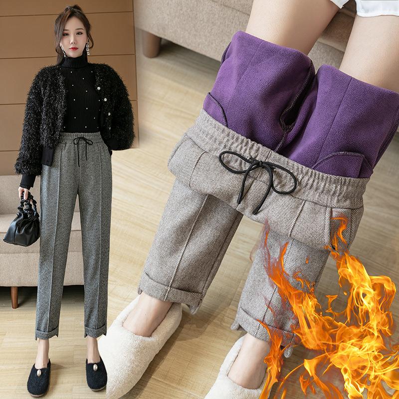 new casual pants autumn and winter thickened plus velvet woolen pants high waist baggy pants baggy jogger pants versatile cigarette pants