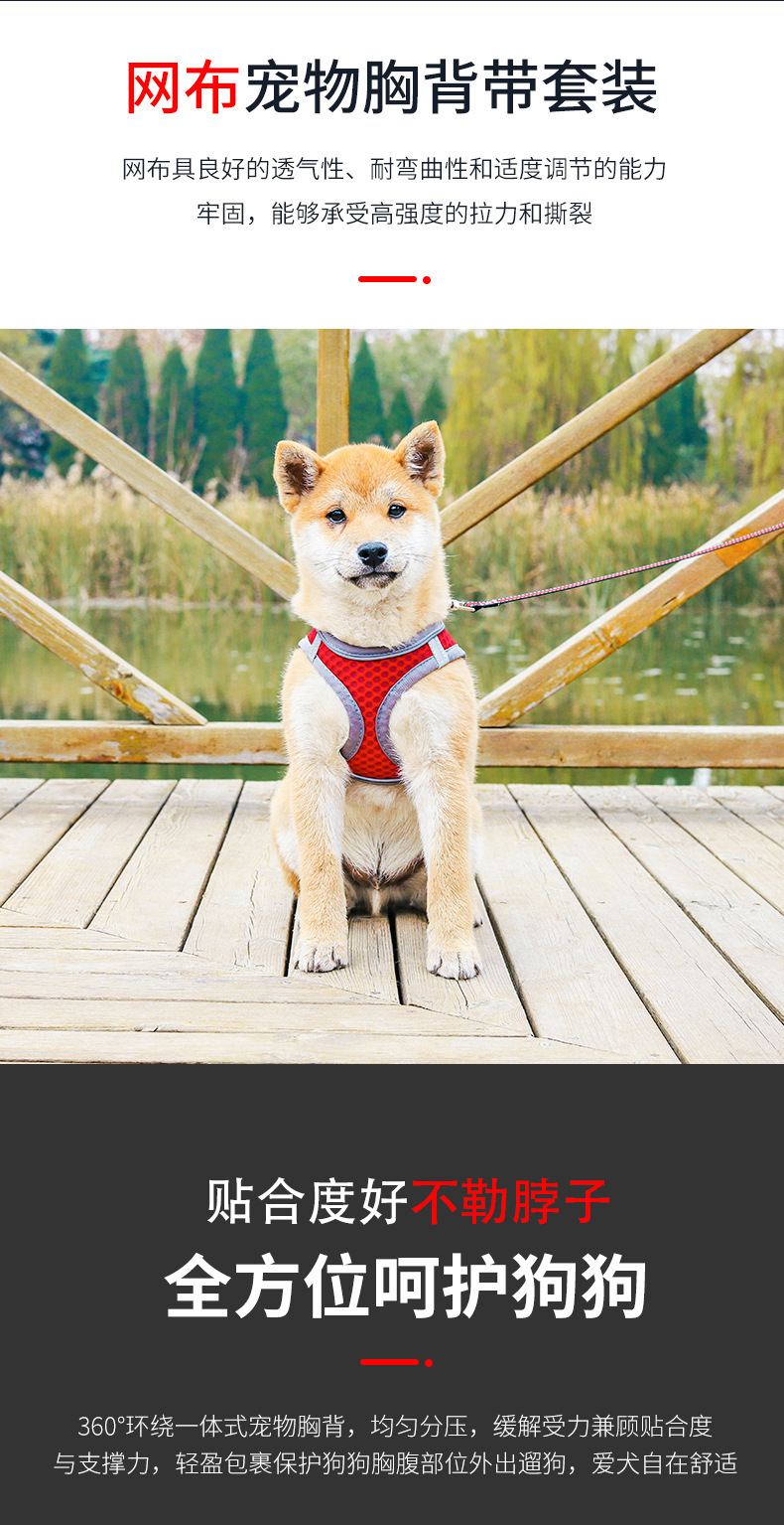 T Cross-border stock vest style dog leash for small and medium-sized dogs, cats and dogs, breathable mesh fabric pet chest and back pic 2