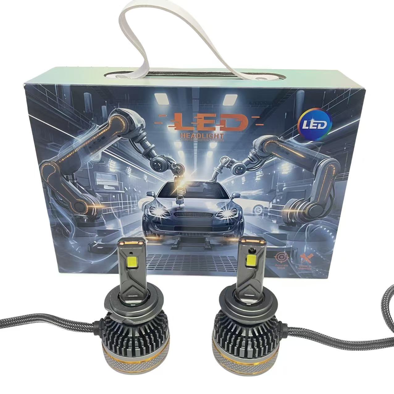 Automotive LED headlights 150W high-power high beams H1H4H7 high-brightness white spotlights Specification drawing