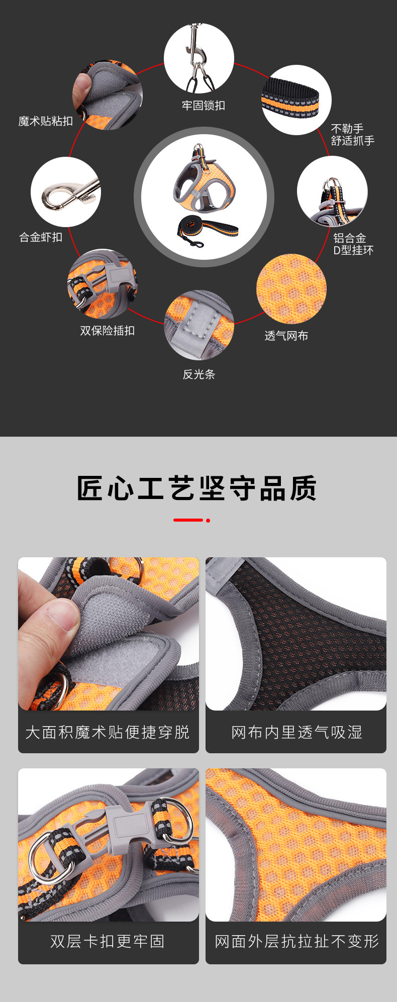 T Cross-border stock vest style dog leash for small and medium-sized dogs, cats and dogs, breathable mesh fabric pet chest and back pic 5