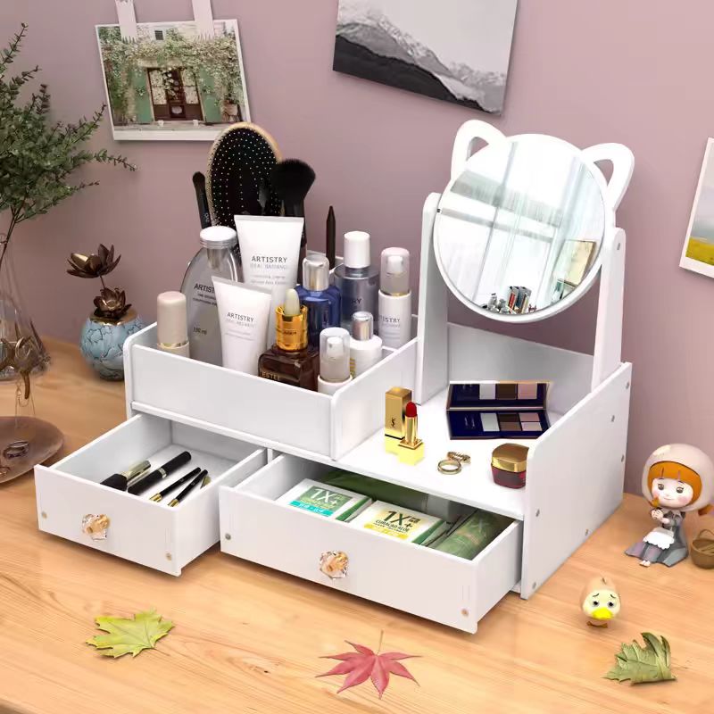 Cosmetics storage rack, storage box, drawer-type makeup mirror stand, desktop dressing mirror, dormitory integrated dressing table details Picture