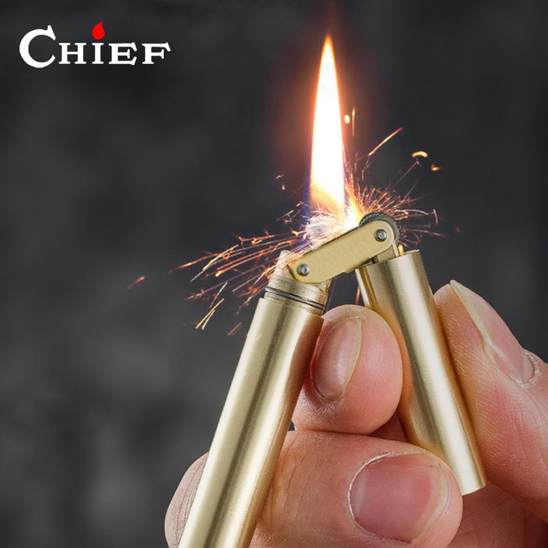 nunchaku chief kerosene grinding wheel lighter personality double cut dragon stick brass lighter gift box full figure