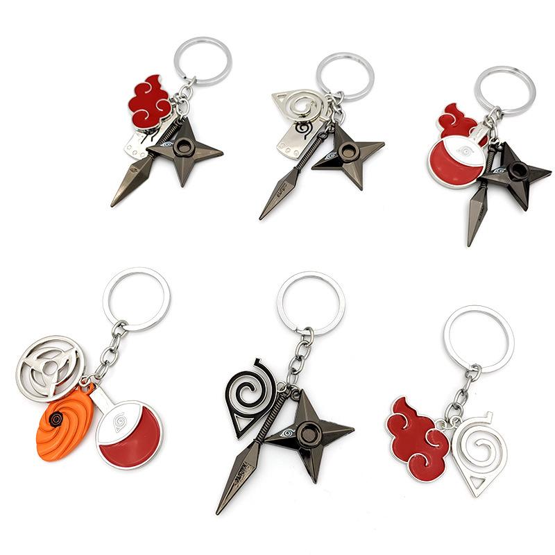 anime peripheral ornament naruto keychain xiao organization red cloud pendant wooden leaf logo alloy pendant wholesale full figure