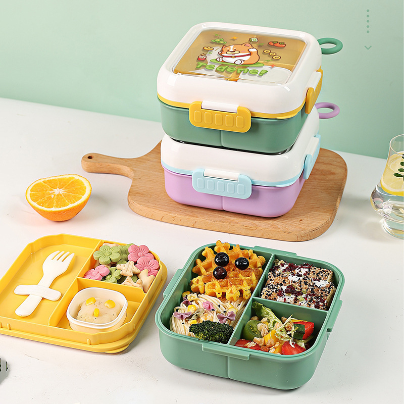 S42-6789 Cartoon square lunch box Students and office workers lunch box can be heated in the microwave bento box Application Scenario