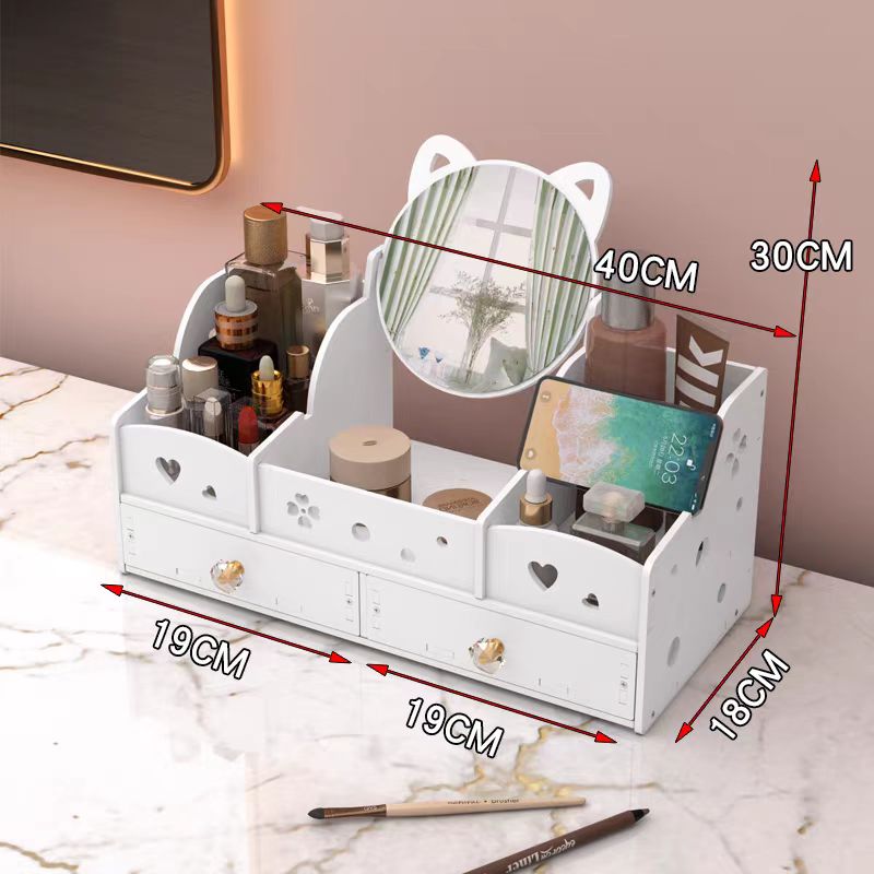 Cosmetics storage rack, storage box, drawer-type makeup mirror stand, desktop dressing mirror, dormitory integrated dressing table Specification image