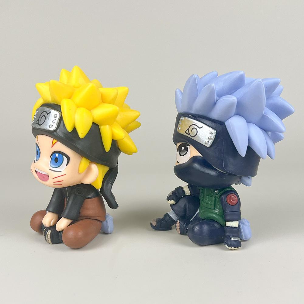 naruto hand-made anime sitting posture naruto kakashi sasuke skunk car decoration two-dimensional doll model box details Picture