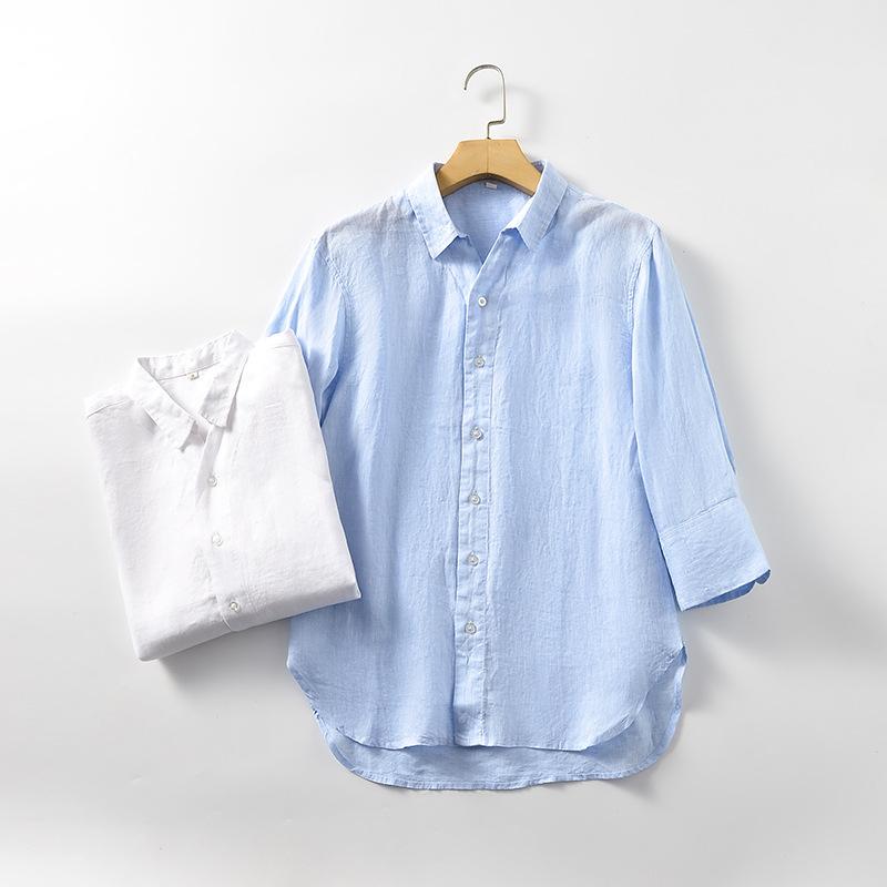 summer new linen shirt half sleeve linen shirt v-neck casual linen men's clothing c004