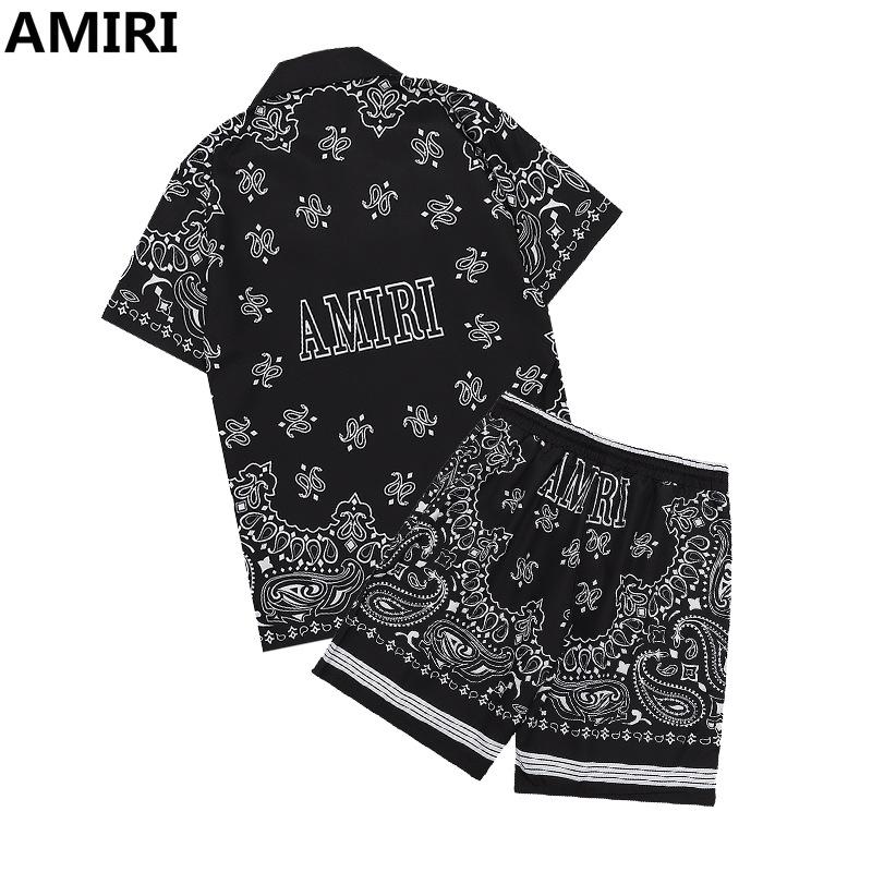 Men's Suit Shirt Amiri Classic Pattern Color Matching Printing Youth Casual Short-Sleeved Shirt Sports Suit
