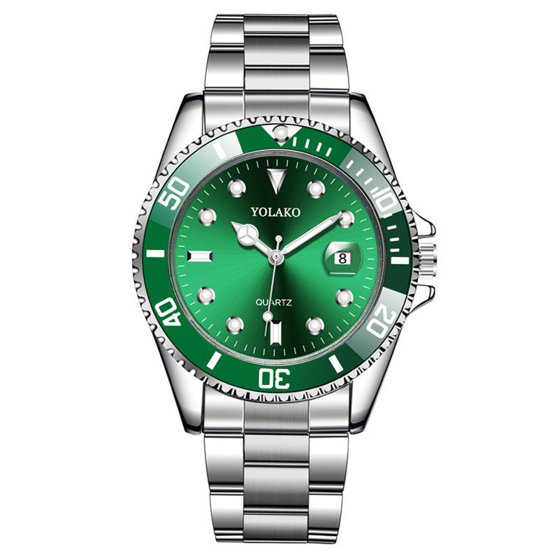 factory wholesale foreign trade popular style calendar green submariner watch men's watch steel belt quartz watch yolako