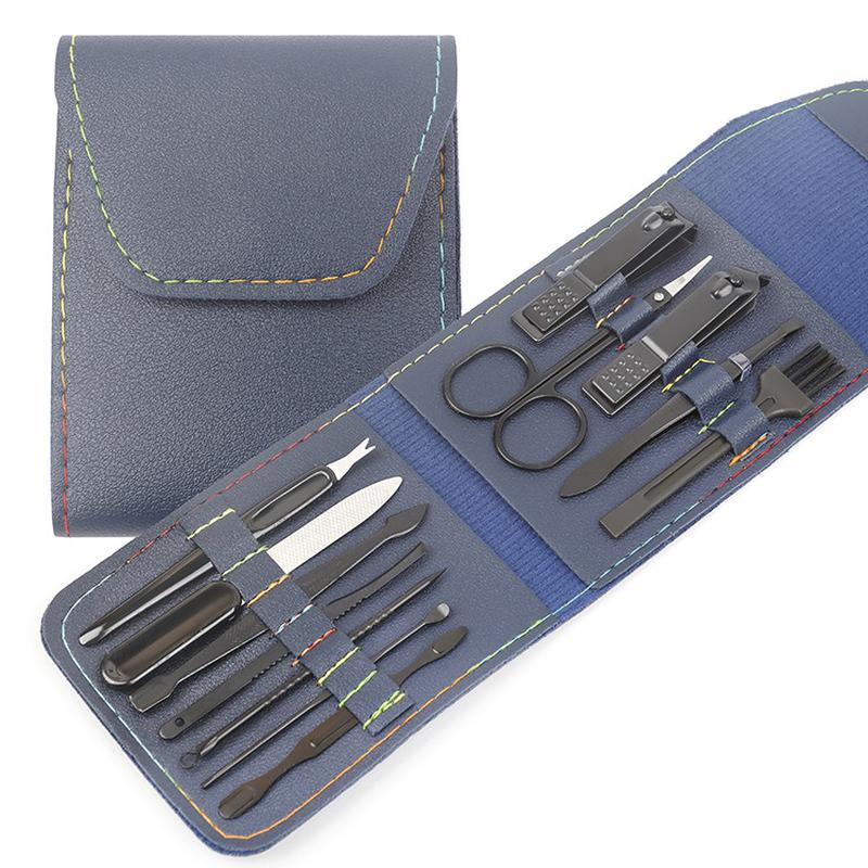 in stock black 12-piece set nail scissor set home manicure manicure implement folding bag manicure set nail clippers
