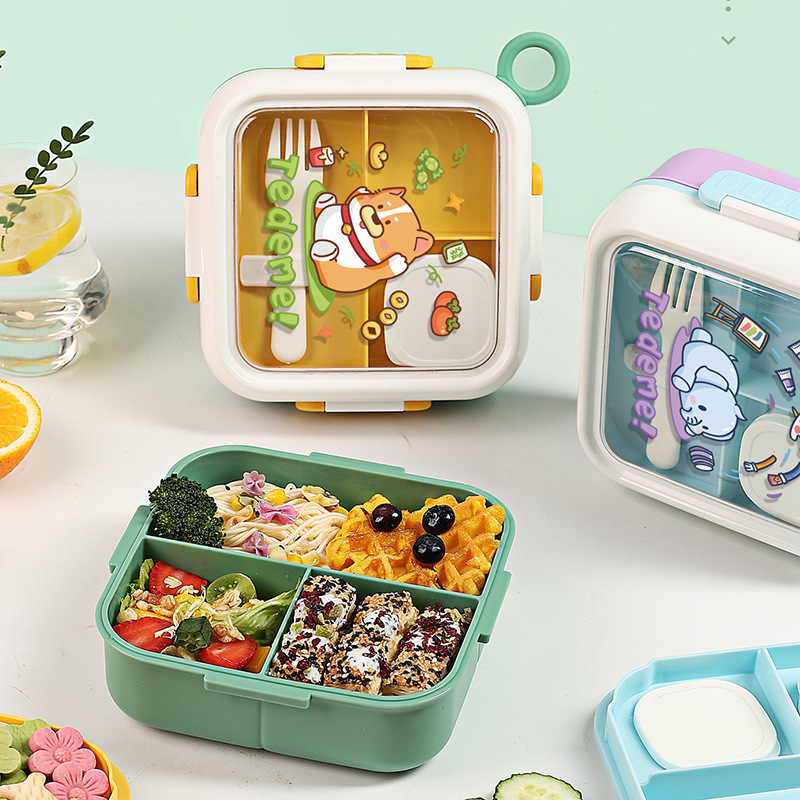 S42-6789 Cartoon square lunch box Students and office workers lunch box can be heated in the microwave bento box full figure