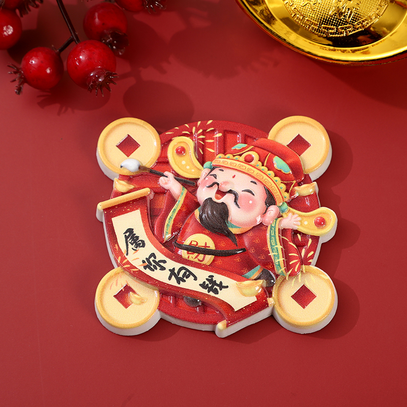 New cartoon festive five-way God of Wealth gift resin fridge magnets, home decoration stickers, God of Wealth fridge magnets details Picture