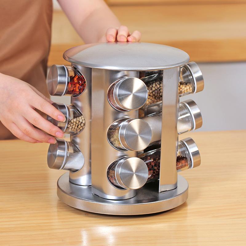 kitchen supplies rotating spice rack 430 stainless steel seasoning pot set spice storage seasoning box manufacturer full figure