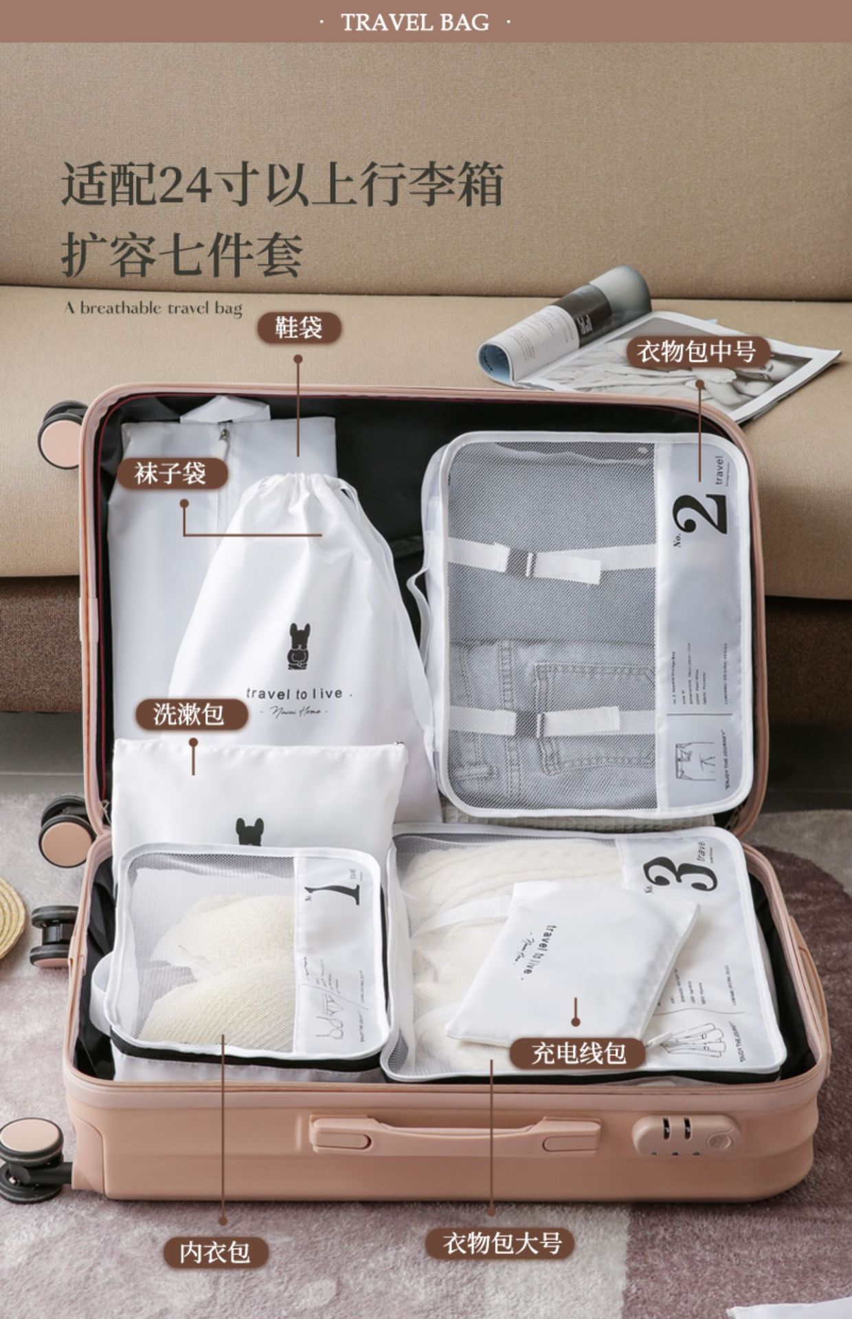 旅行收纳袋出差旅游神器洗漱用品行李箱分装化妆包整理包洗护套装详情3