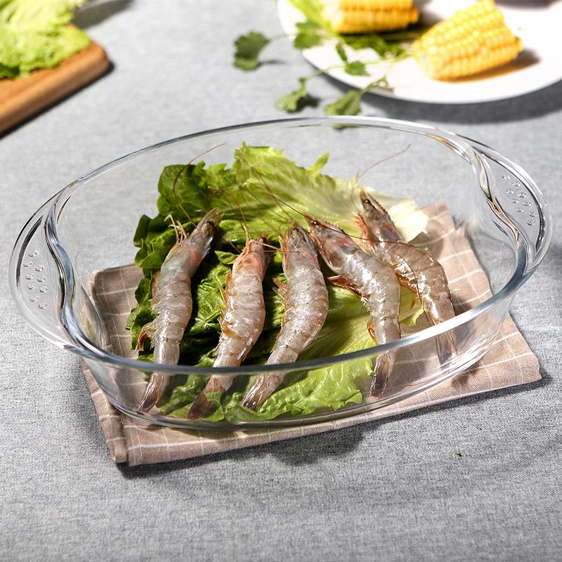 bo jiang tempered glass dish restaurant home round roasting plate baked rice plate binaural fish dish microwave oven available Specification drawing